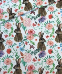 Baumwolljersey Katinoh  ♡ Feldhase auf Blüten und offwhite