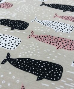 Baumwolljersey Wale in schwarz, rosa, weiß auf beige 1