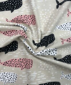 Baumwolljersey Wale in schwarz, rosa, weiß auf beige 3