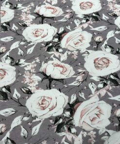 Baumwolljersey Rosen auf lilagrau 1