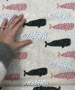 Baumwolljersey Wale in schwarz, rosa, weiß auf beige 5