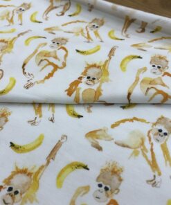 Baumwolljersey Affen mit Bananen auf weiß 1
