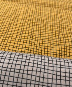 Baumwolljersey Karo gekritzelt in curry 1