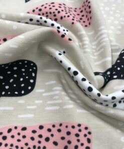 Baumwolljersey Wale in schwarz, rosa, weiß auf beige 2