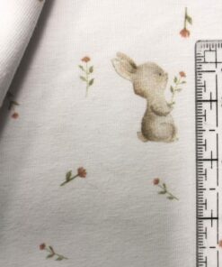 Baumwolljersey süßer, kleiner Hase auf weiß