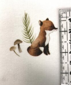 Baumwolljersey kleiner Fuchs mit Pilzen auf weiß 2