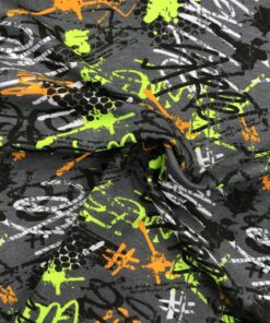 Baumwolljersey Graffiti in orange und grün auf dunkelgrau 3