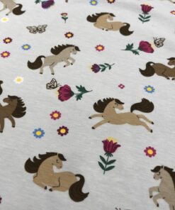 Baumwolljersey Pferdewiese auf silbergrau 4