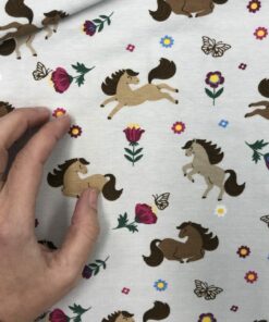 Baumwolljersey Pferdewiese auf silbergrau 3