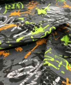 Baumwolljersey Graffiti in orange und grün auf dunkelgrau 4