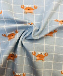 Baumwolljersey Krabben auf hellblau weiß kariert 4