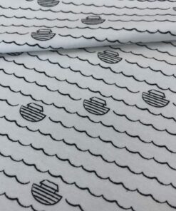 Baumwolljersey kleine Boote und Linien auf offwhite 1
