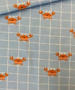 Baumwolljersey Krabben auf hellblau weiß kariert 1