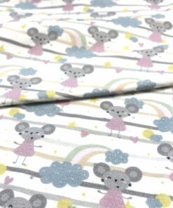 Baumwolljersey Maus mit Regenbogen in Pastellfarben 2