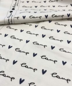French Terry LOVE mit Herz in navy auf weiß 2