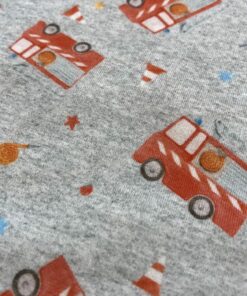 Baumwolljersey Feuerwehrauto auf hellgrau meliert 2