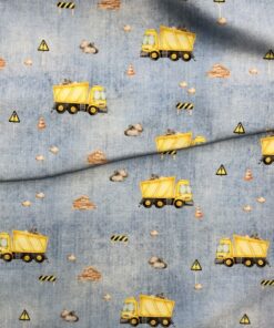 Baumwolljersey ♡ Lastwagen in gelb auf hellblauer Jeansoptik