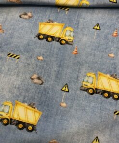Baumwolljersey Lastwagen in gelb auf hellblauer Jeansoptik 2
