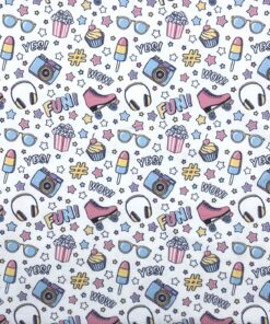 Baumwolljersey Rollschuhe, Sonnenbrille, Eis auf weiß