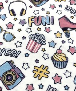 Baumwolljersey ♡ Rollschuhe, Sonnenbrille, Eis auf weiß 2