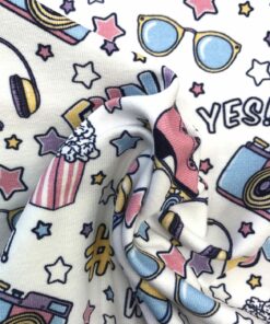 Baumwolljersey ♡ Rollschuhe, Sonnenbrille, Eis auf weiß 3