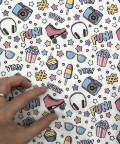 Baumwolljersey ♡ Rollschuhe, Sonnenbrille, Eis auf weiß 4