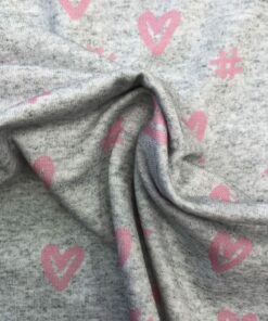 Baumwolljersey Herzen und Hashtags in rosa auf graumeliert 3