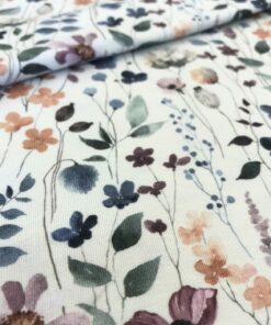 Baumwolljersey Wiesenblumen in aquarell auf offwhite 1