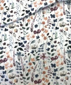 Baumwolljersey Wiesenblumen in aquarell auf offwhite 2