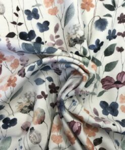 Baumwolljersey Wiesenblumen in aquarell auf offwhite 3