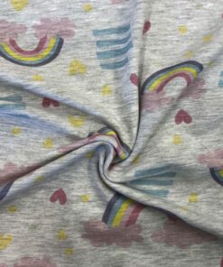 Baumwolljersey Regenbögen, pastell, grau melier 3