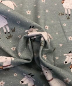 Baumwolljersey ♡ Ziegenbock mit Blumen auf mint