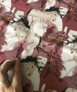 French Terry Wildpferde in Rosatönen 1