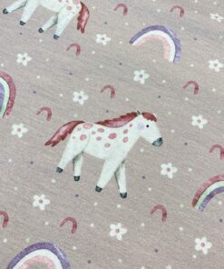 Baumwolljersey  Regenbogenpferd auf hellmauve