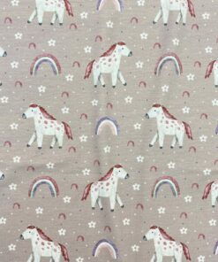 Baumwolljersey  Regenbogenpferd auf hellmauve 2