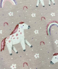 Baumwolljersey  Regenbogenpferd auf hellmauve 3