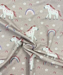 Baumwolljersey  Regenbogenpferd auf hellmauve 4