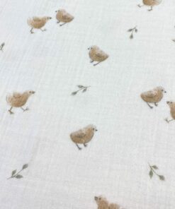 Musselin Double Gauze Küken auf weiß 3