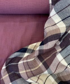 Musselin Double Gauze Karo in beere und grau 1
