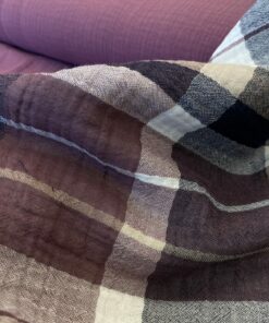 Musselin Double Gauze Karo in beere und grau 2