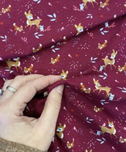 Baumwolljersey mit  Rehkitzen auf beere 2