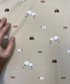 Baumwolljersey  mini Bauernhof auf beige