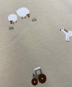  Baumwolljersey mini Bauernhof auf beig3 3