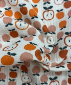Musselin Double Gauze  Retro-Äpfel in organge 3