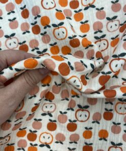 Musselin Double Gauze  Retro-Äpfel in organge 4