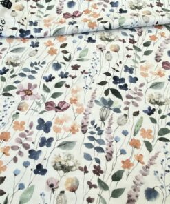 Baumwolljersey Wiesenblumen bunt auf weiß