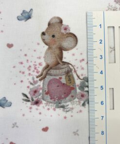 Baumwolljersey  kleine Maus mit Herz auf weiß