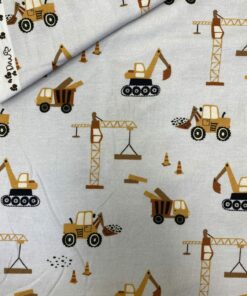 Baumwolljersey  Baufahrzeuge braun / gelb / grau