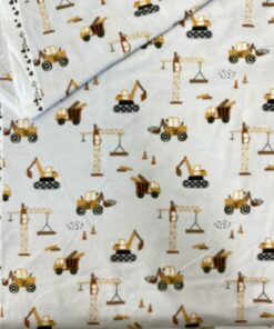 Baumwolljersey  Baufahrzeuge braun / gelb / grau