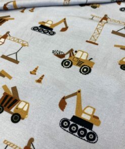Baumwolljersey  Baufahrzeuge braun / gelb / grau